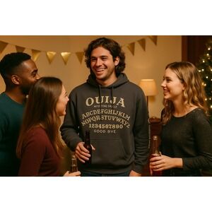 OUIJA BOARD Licensed‎ Men's Small Gray Hoodie Sweatshirt Oracle Witchy Halloween